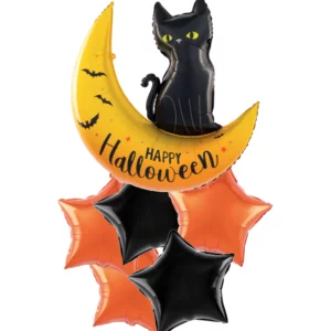 Halloween Black Cat on the Moon Balloon Bouquet