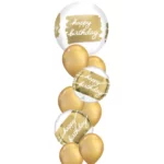 Happy birthday gold white orbs bouquet