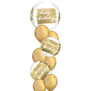 Happy birthday gold white orbs bouquet